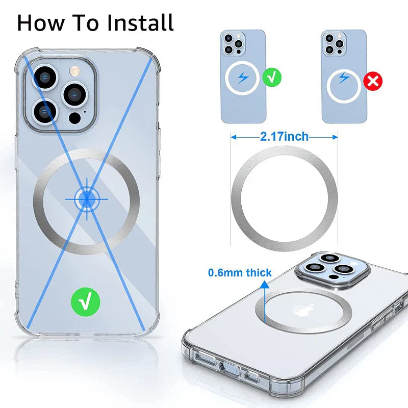 2-Pack MagSafe Magnetic Ring Plate — Universal Metal Sticker for Wireless Charging & Car Mount Holder