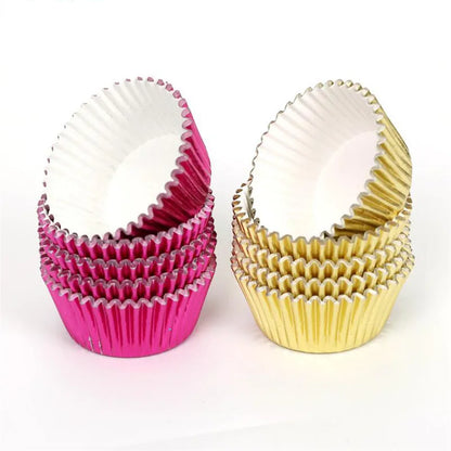 100PCS Gold Foil Tulip Cupcake Liners – Colorful Baking Muffin Wrappers for Weddings, Parties & Dessert Decor