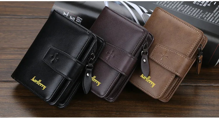 New Business Men’s Wallet — High-Quality PU Leather Zipper Card & Coin Holder, Vintage Male Purse
