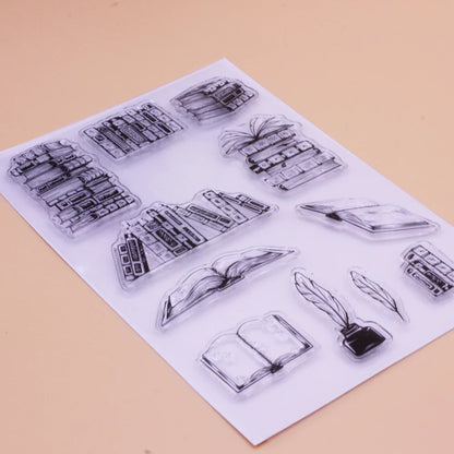 Alinacutle Clear Stamps - Book Library Knowledge DIY Scrapbooking Rubber Silicon Stamps for Card Albums & Paper Crafts