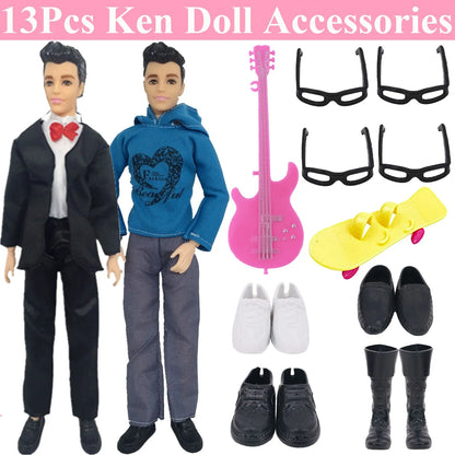 30-Piece Ken Doll Accessories Set — Clothes, Glasses, Shoes, Hangers, Guitar, Skateboard & Headsets for Barbie Dolls, DIY Toy for Girls
