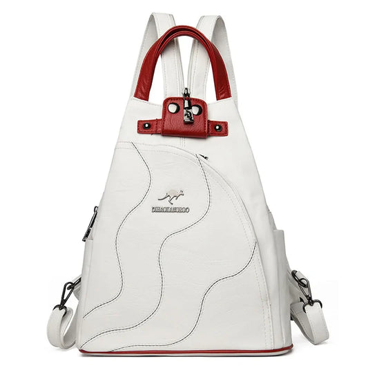 Women's Leather Zipper Backpack - Chest Bag Travel Pack, Ladies' School Bagpack for Teenage Girls, Sac A Dos