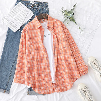 2025 Women’s Flannel Plaid Shirt – Casual Loose Cotton Long Sleeve Blouse, Designer Style Tops