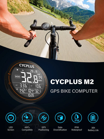 CYCPLUS M2 Wireless Bicycle Computer – ANT+ & Bluetooth GPS Speedometer, Waterproof Bike Cyclocomputer Accessories