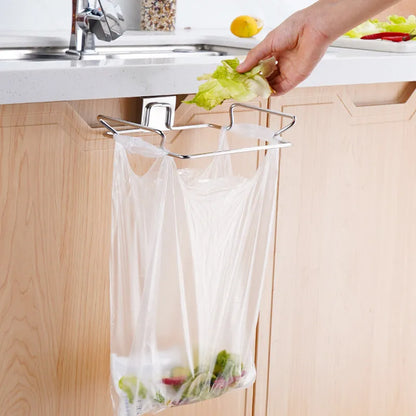 Stainless Steel Kitchen Trash Rack - Cabinet Door Garbage Bags Holder for Convenient Garbage Storage