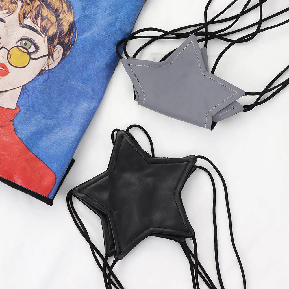 Turn Heads: Sexy Leather Star Shape Strappy Bra - Reflective Silver Nightclub Vest for Women, Bustier Crop Top Bralette