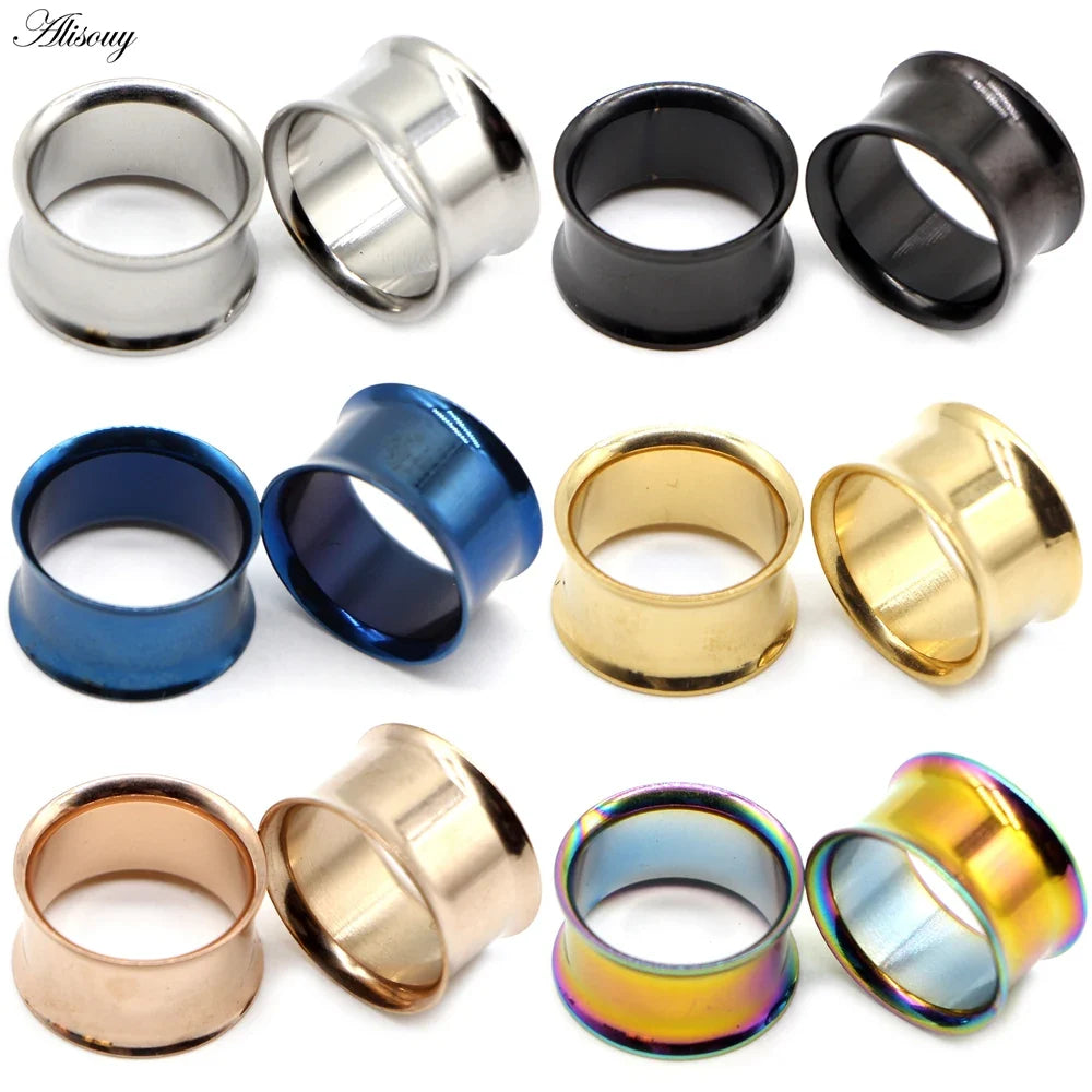Alisouy Surgical Steel Ear Plug Kit - 2PCS No-Screw Fit Ear Gauges Tunnel Expanders for Body Piercing