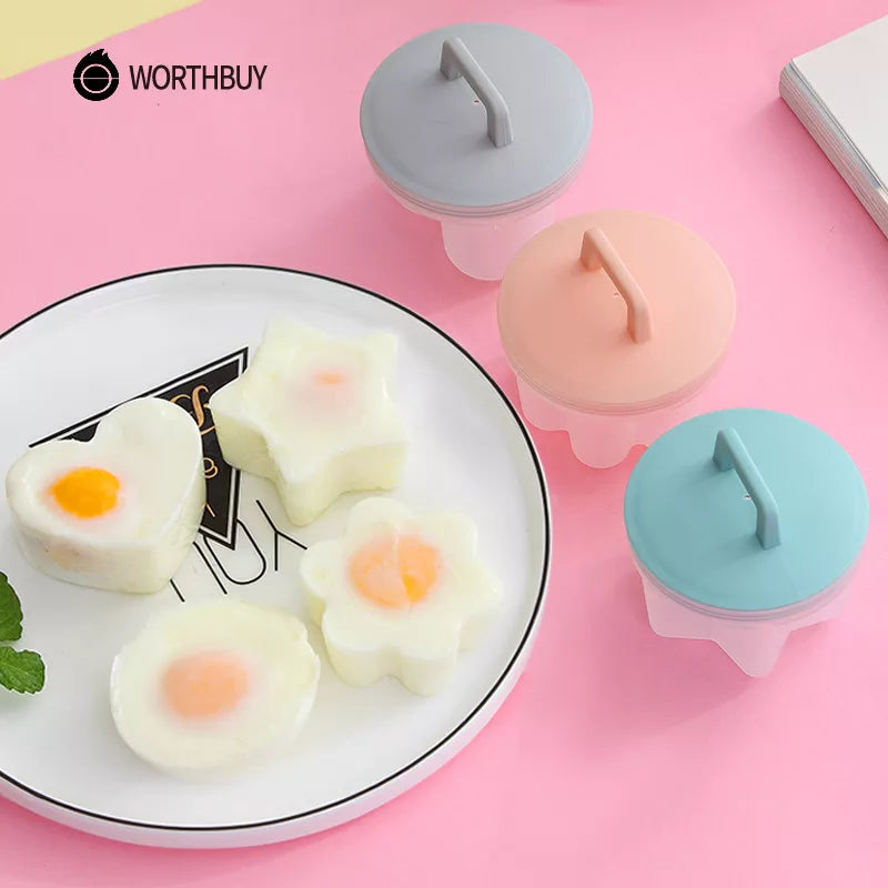 WORTHBUY 4 Pcs Cute Egg Cooker Tools Set - Plastic Egg Boiler Poacher with Brush for Kid-Friendly Baking, Egg Mold Maker, and Kitchen Accessories