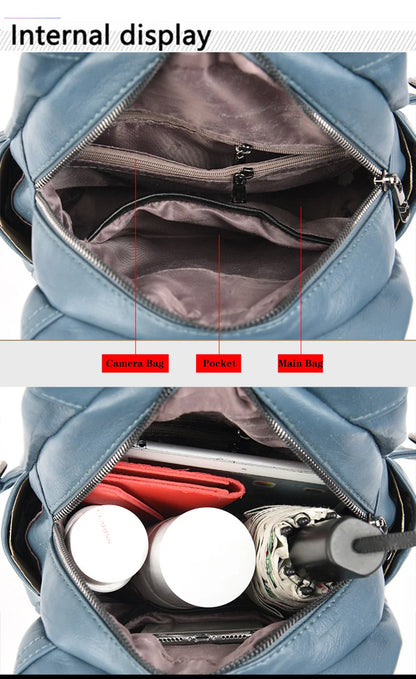 Women's Leather Zipper Backpack - Chest Bag Travel Pack, Ladies' School Bagpack for Teenage Girls, Sac A Dos