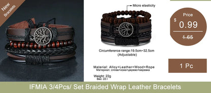 Vintage Gothic Punk Moon & Star Metal Bracelet - Multilayer Leather Bangle for Men, Leaf & Sun Arm Jewelry