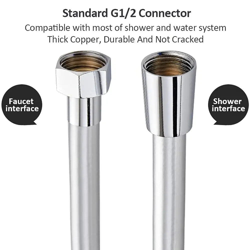 1/1.5/2M PVC Handheld Shower Hose — Flexible, Anti-Kink, Explosion-Proof Bathroom Faucet Extension Tube