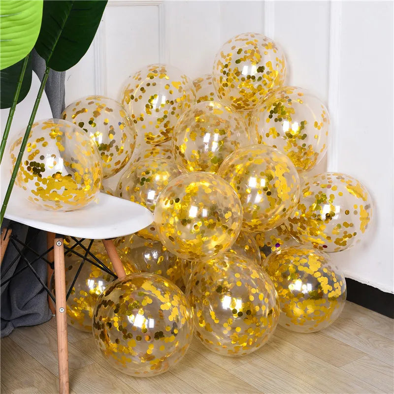 10pcs 12-inch Gold Star Confetti Balloons – Glitter Transparent Latex Party Decorations for Wedding & Birthday
