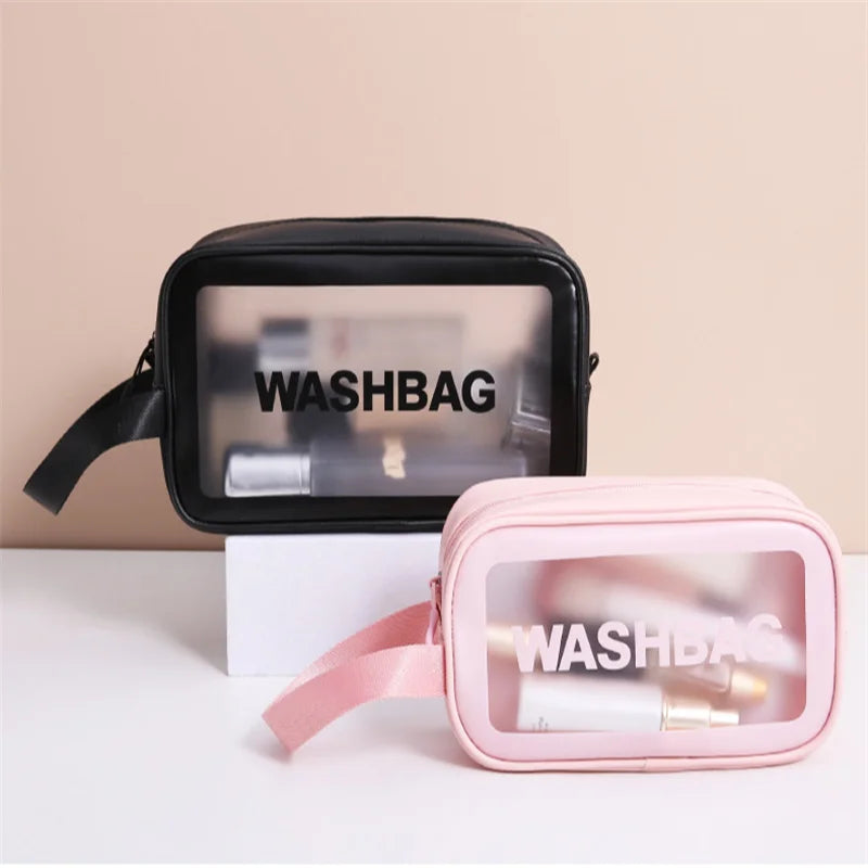 Portable Travel Wash Bag for Women: Transparent Waterproof Makeup Storage Pouch - Large Capacity Cosmetic Organizer Beauty Case