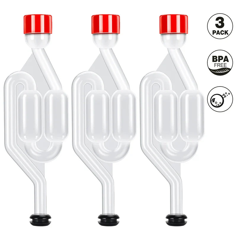 3PCS S-Shape Airlocks for Homebrewing – Bubble Airlock Carboys Stopper & Fermenter Seal Valve with Food-Grade Grommets for Wine Making