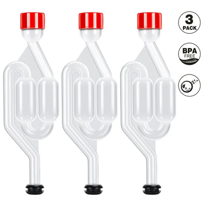 3PCS S-Shape Airlocks for Homebrewing – Bubble Airlock Carboys Stopper & Fermenter Seal Valve with Food-Grade Grommets for Wine Making