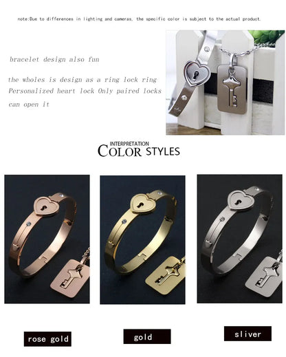 Couple Jewelry Set – Stainless Steel Love Heart Lock Bracelets & Key Pendant Necklace for Men & Women Gift
