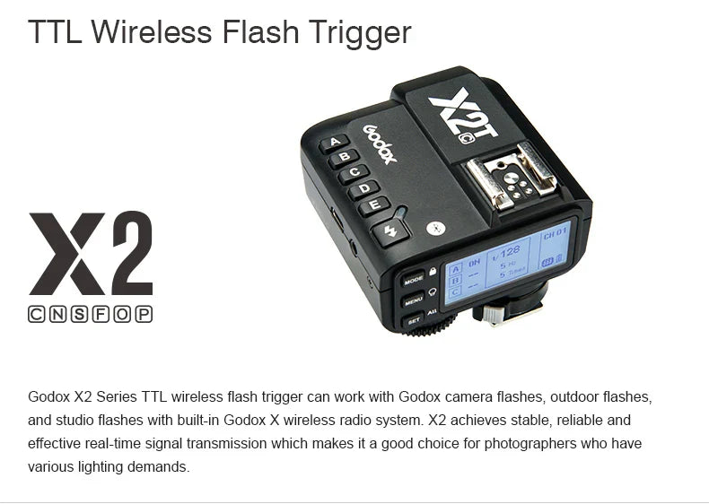 Godox TT600 2.4G Wireless TTL Speedlite + X2T Trigger — Compatible with Canon, Nikon, Sony, Fuji, Olympus