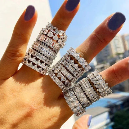 925 Sterling Silver Eternity Band Ring - CZ Diamond Promise Engagement Wedding Jewelry for Women & Men