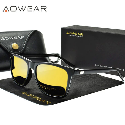 AOWEAR HD Night Vision Glasses – Polarized Yellow Lens Sunglasses for Men, Safe Driving Goggles