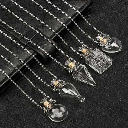Openable Glaze Vial Pendant Necklace – Water Drop Heart Mini Perfume Bottle, Keepsake Jewelry Gift with Steel Chain