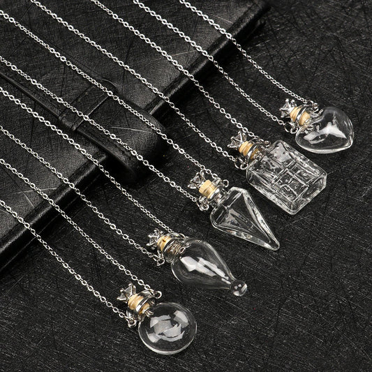 Openable Glaze Vial Pendant Necklace – Water Drop Heart Mini Perfume Bottle, Keepsake Jewelry Gift with Steel Chain