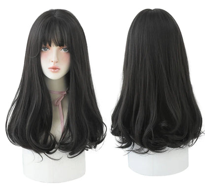 7JHHWIGS Long Straight Light Brown Synthetic Wig with Bangs – Heat-Resistant Daily Wear Wig for Women