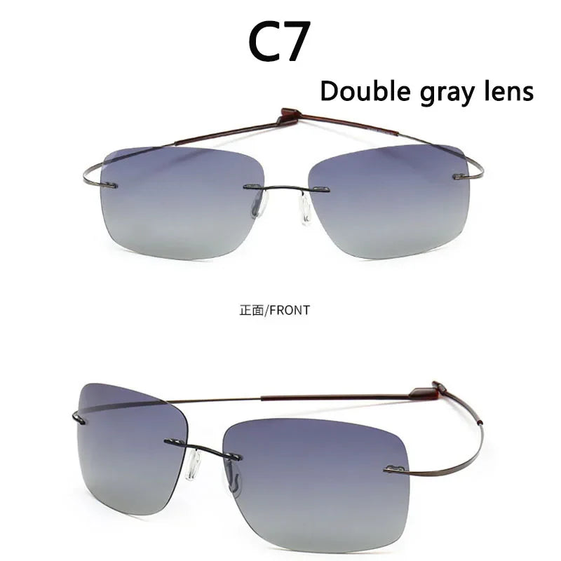 2025 New Cool 100% Pure Titanium Rimless Sunglasses – Polarized Grey Lenses, Super Thin, UV400 Protection, Oculos De Sol