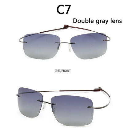 2025 New Cool 100% Pure Titanium Rimless Sunglasses – Polarized Grey Lenses, Super Thin, UV400 Protection, Oculos De Sol