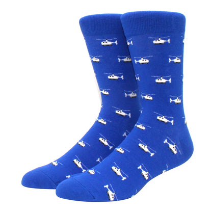 Men's Colorful Combed Cotton Jacquard Crew Socks - Striped Business Casual Dress Socks