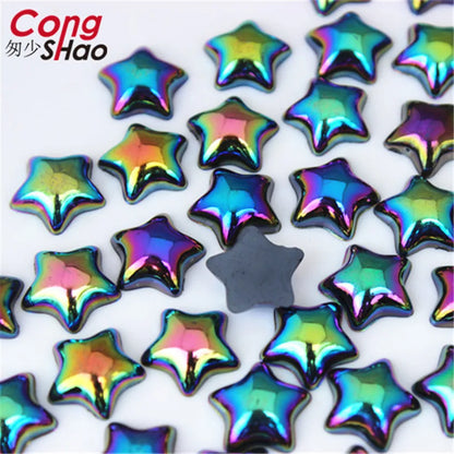 Cong Shao 100pcs 12mm Star AB Acrylic Rhinestones — Flatback Crystals for DIY Clothing & Jewelry Decoration
