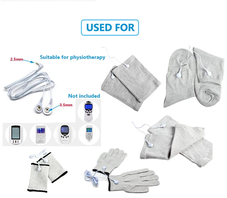 Conductive Silver Fiber Electrode Gloves & Socks – Muscle Stimulator TENS Bracer for Hand & Foot Massage