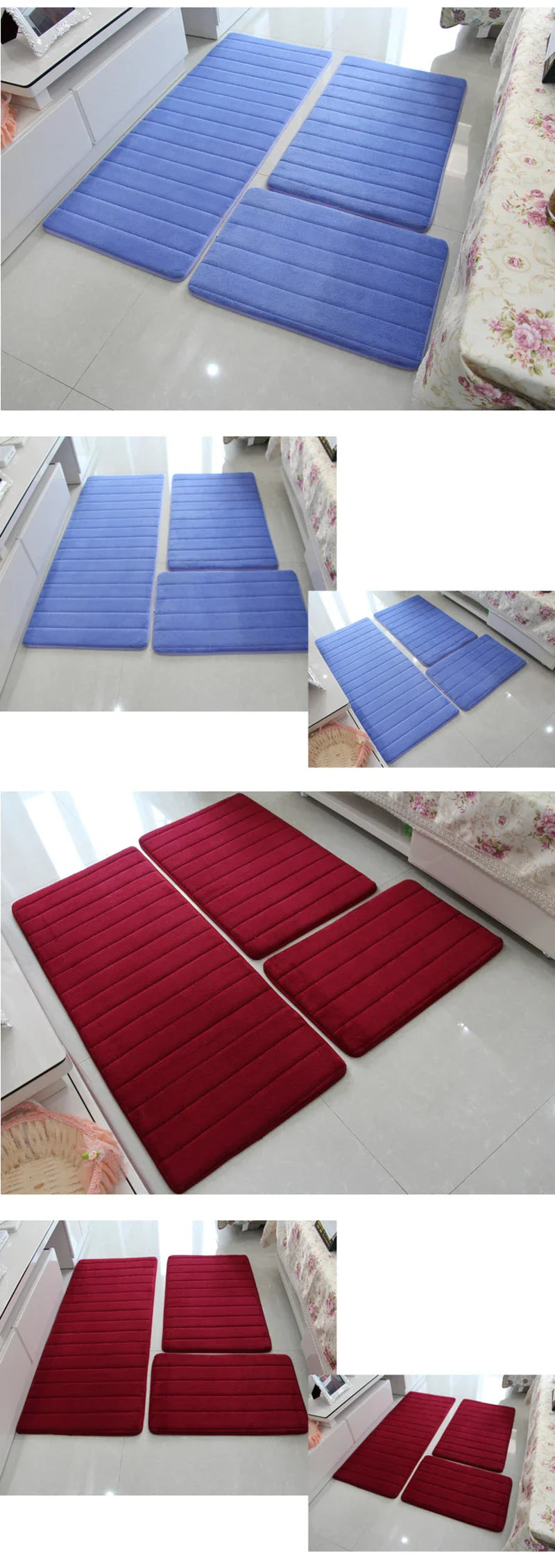 Water Absorption Anti-Slip Bath Mat Set - Bathroom, Toilet, Living Room, Bedroom Floor Carpet (1PC/3PC)