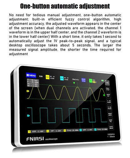 FNIRSI-1013D Digital Tablet Oscilloscope | Dual Channel 100MHz Bandwidth, 1GS/s Sampling Rate | 7" Mini Touchscreen Scope