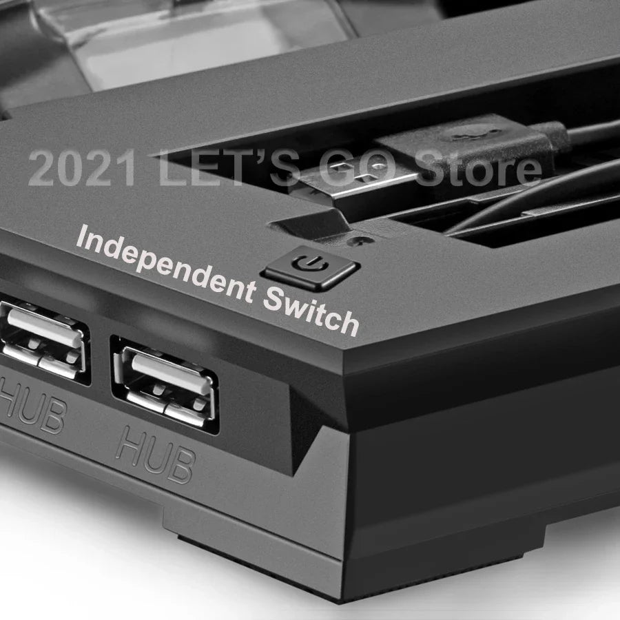 PS4 Slim Vertical Stand — Cooling Fan & Controller Charging Dock Station