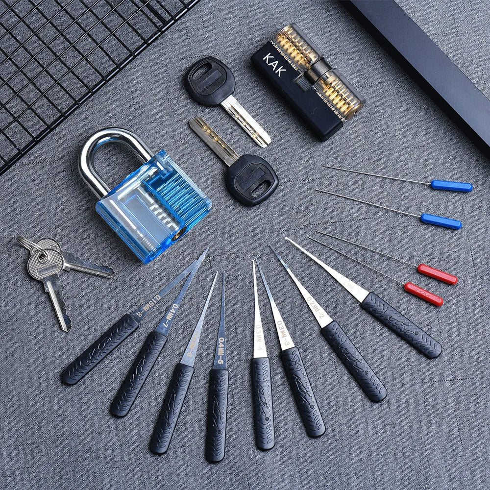 KAK Transparent Practice Lock Set - Cutaway Padlock Training Kit with Key Extractor Locksmith Tools