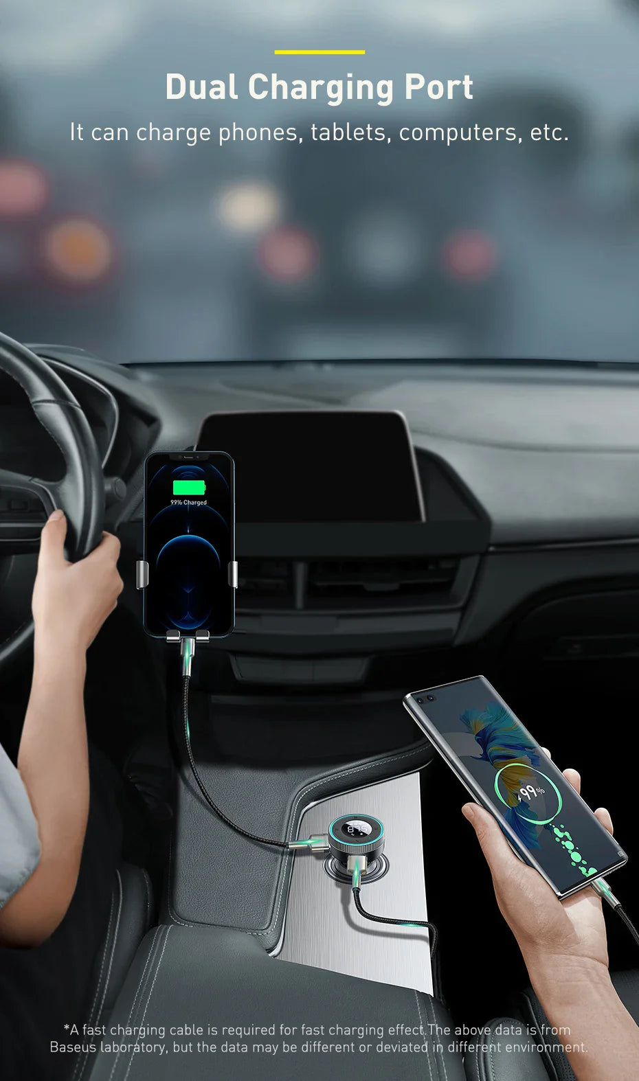 Baseus Bluetooth 5.0 FM Transmitter – Wireless Car Kit with USB Fast Charger, AUX, MP3 Player & Hands-Free Calling