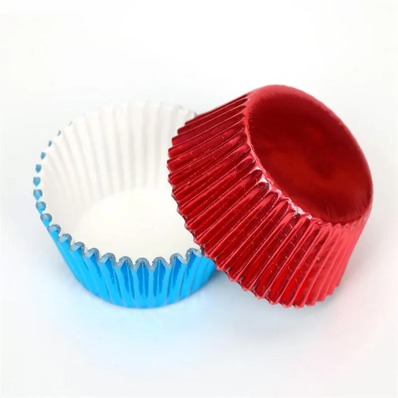 100PCS Gold Foil Tulip Cupcake Liners – Colorful Baking Muffin Wrappers for Weddings, Parties & Dessert Decor