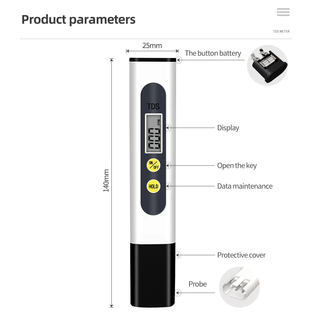 TDS & PH Meter - 0-9990ppm Digital Water Tester, 0.01 PH High Precision Pen for Aquariums & Filters, LCD PPM Monitor