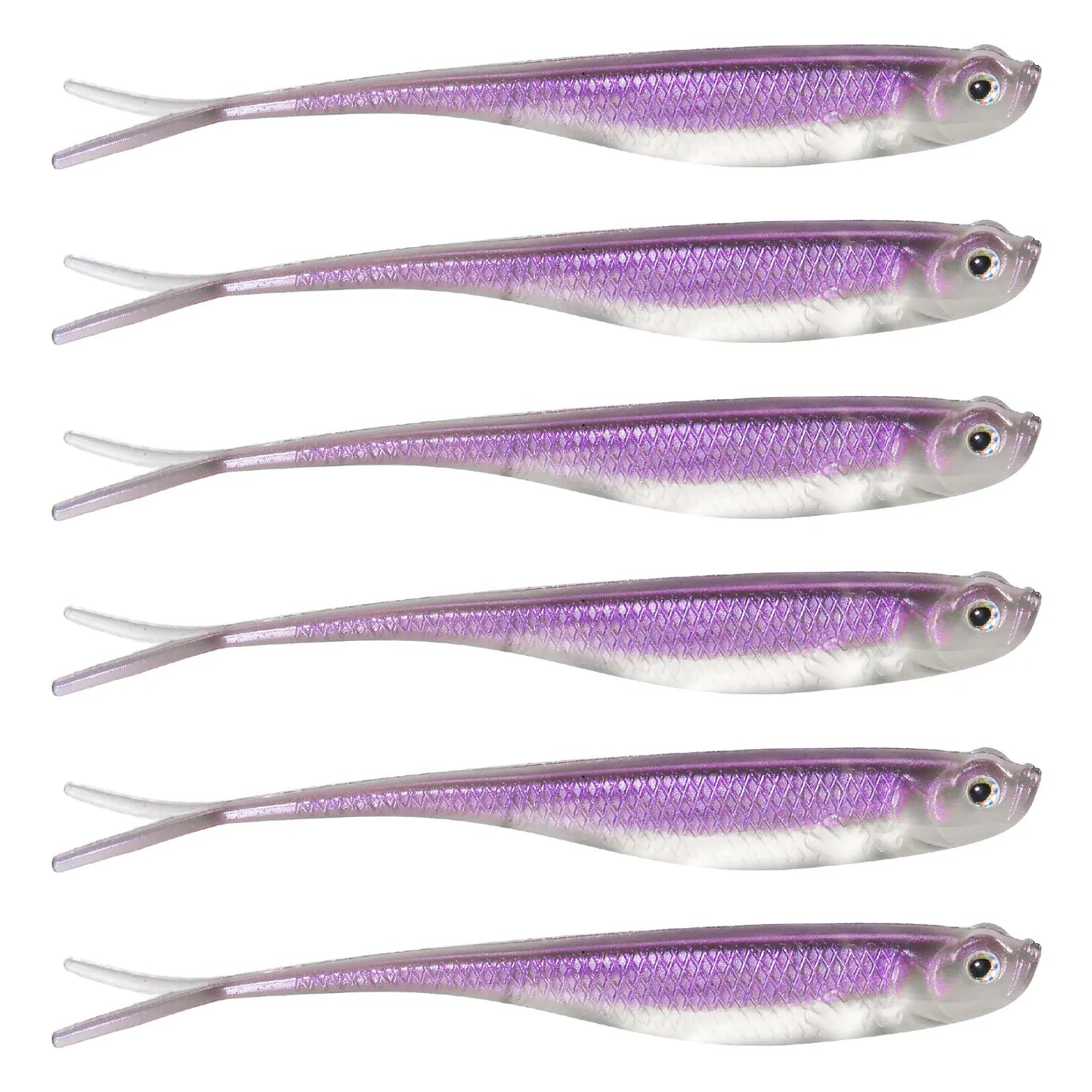 Dr.Fish 5/6pcs Soft Fishing Lures — Saltwater Silicone Fork Tail Drop Shot Baits for Bass, Trout, Pike, Walleye, Weedless