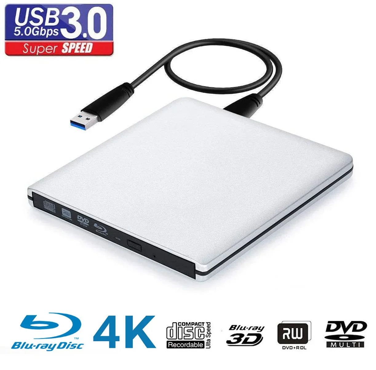 UHD 4K Blu-Ray Burner – USB 3.0 External DVD Drive, BD-RE/ROM 3D Blu-Ray Player & Recorder for Windows/Mac
