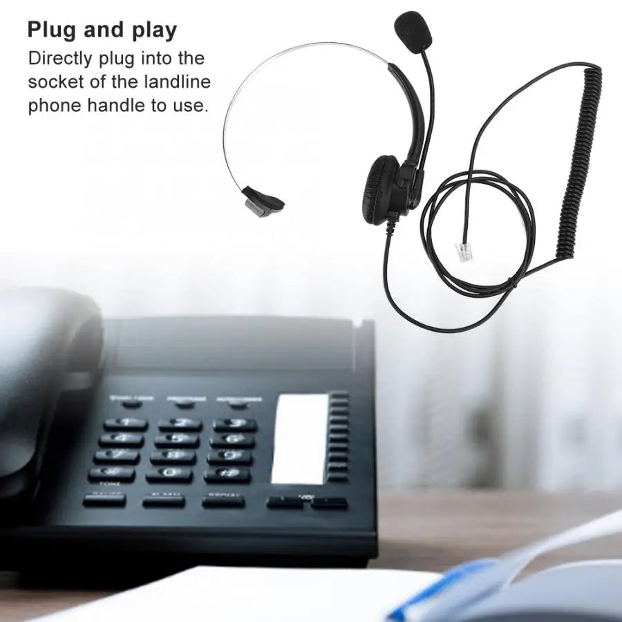 Monaural Landline Headset – Wired Telephone Headphone with Microphone for Home Use