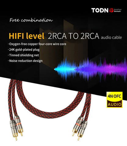 TODN 1 Pair RCA Audio Cable – 2 RCA to 2 RCA Interconnects, HIFI Stereo, Male to Male for Amplifier, DAC, TV, Car Audio