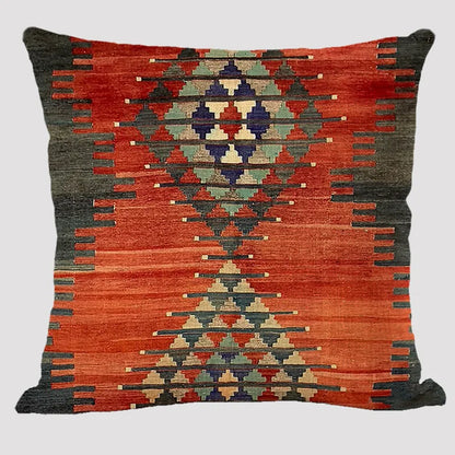 Bohemian Linen Cushion Cover – Multicolor Ethnic Geometric Pattern Decorative Pillow for Living Room Sofa