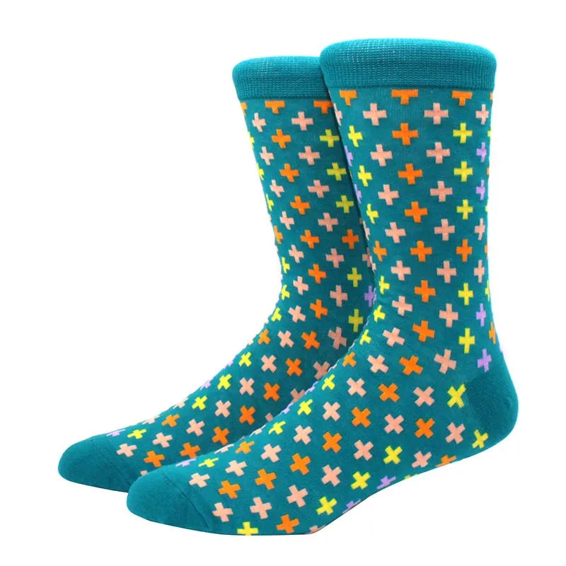 Men’s Funny Argyle Diamond Pattern Cotton Socks – Large Size 3D Geometric Crew Tube Socks, Combed Cotton Casual Novelty Socks