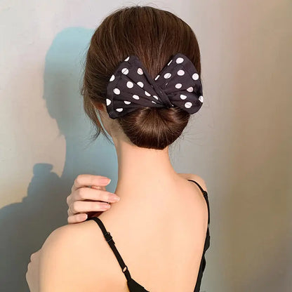 Deft Bun Hair Band for Women – Printed Bow Headband & Donut Bun Maker, DIY Hairstyle Twist & Ponytail Tool