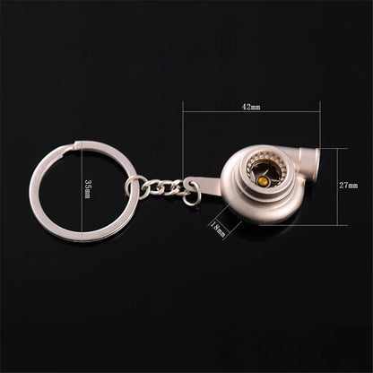 Mini Turbocharger Keychain - Spinning Turbine Keyring for Car Interior Accessories & Key Fob