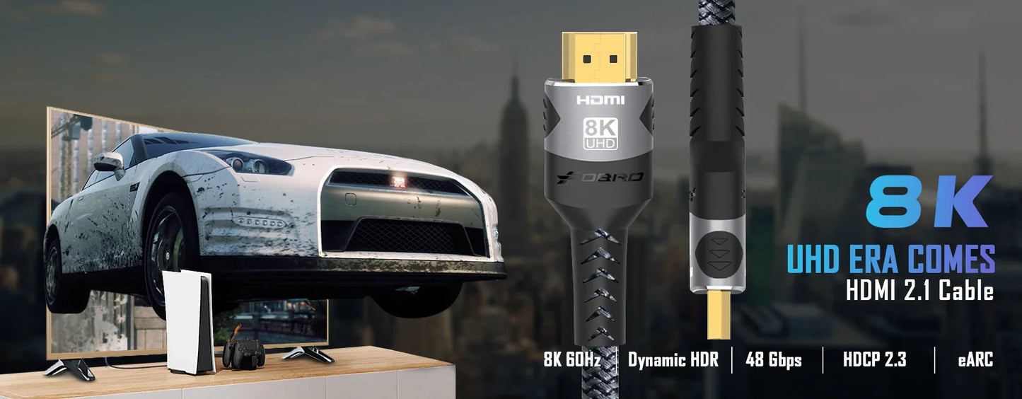 8K HDMI 2.1 Cable – 48Gbps High-Speed Adapter, 4K@120Hz & 8K@60Hz, eARC HDR Video for PC, Laptop, TV Box, PS5, RTX 3080