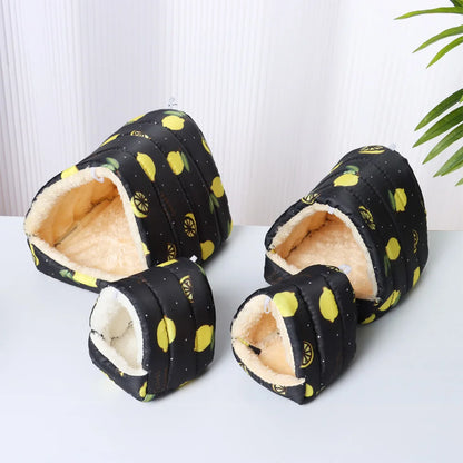 Cute Cartoon Rabbit & Squirrel Mini Pet Cage — Warm Winter Bed House for Hamsters, Mice, Rats & Guinea Pigs