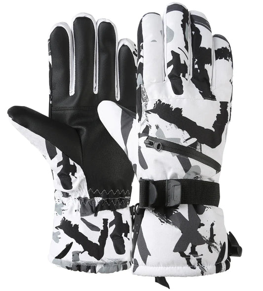 Winter Ski and Snowboard Gloves – Waterproof PU Leather, Non-Slip Touch Screen, Fleece Warmth for Motorcycle and Cycling
