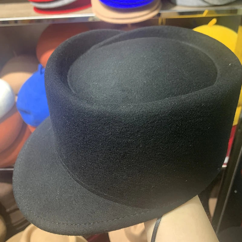 Winter Fedora Hat for Women - Korean Flat Top, Wool, British Casual Style in Navy, Black, Gray, Khaki, High Quality Equestrian Fashion